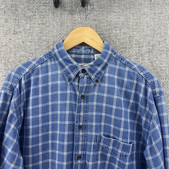 L.L. Bean Other - Men's LLBean Size Med Blue White Plaid Heavy Twill Button Down Long Sleeve Shirt